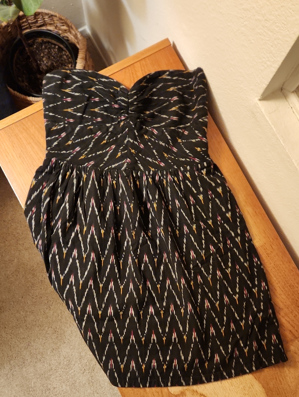Roxy Strapless Black Dress with Multicolor Zigzag Print